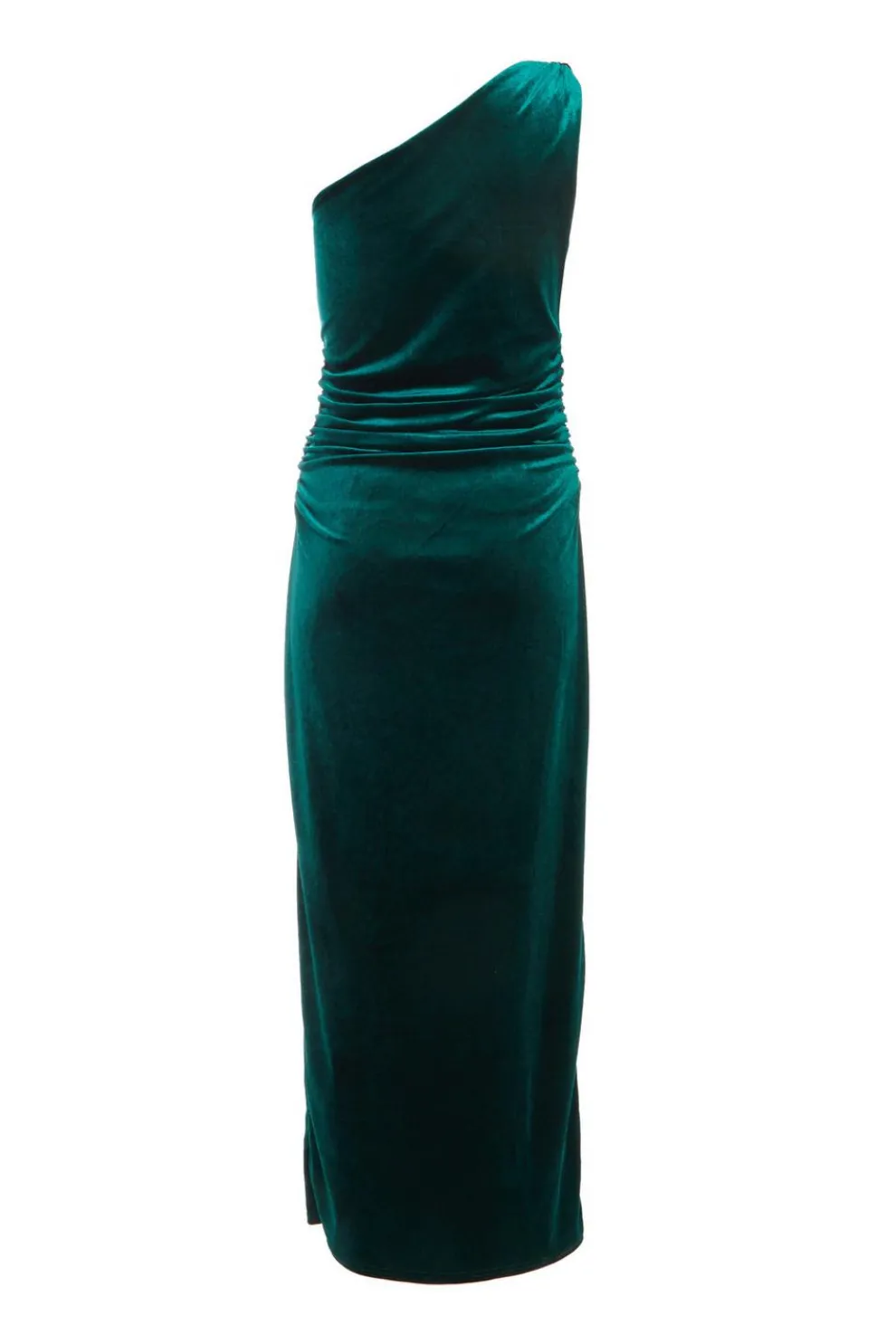 Bottle Green Velvet One Shoulder Midaxi Dress