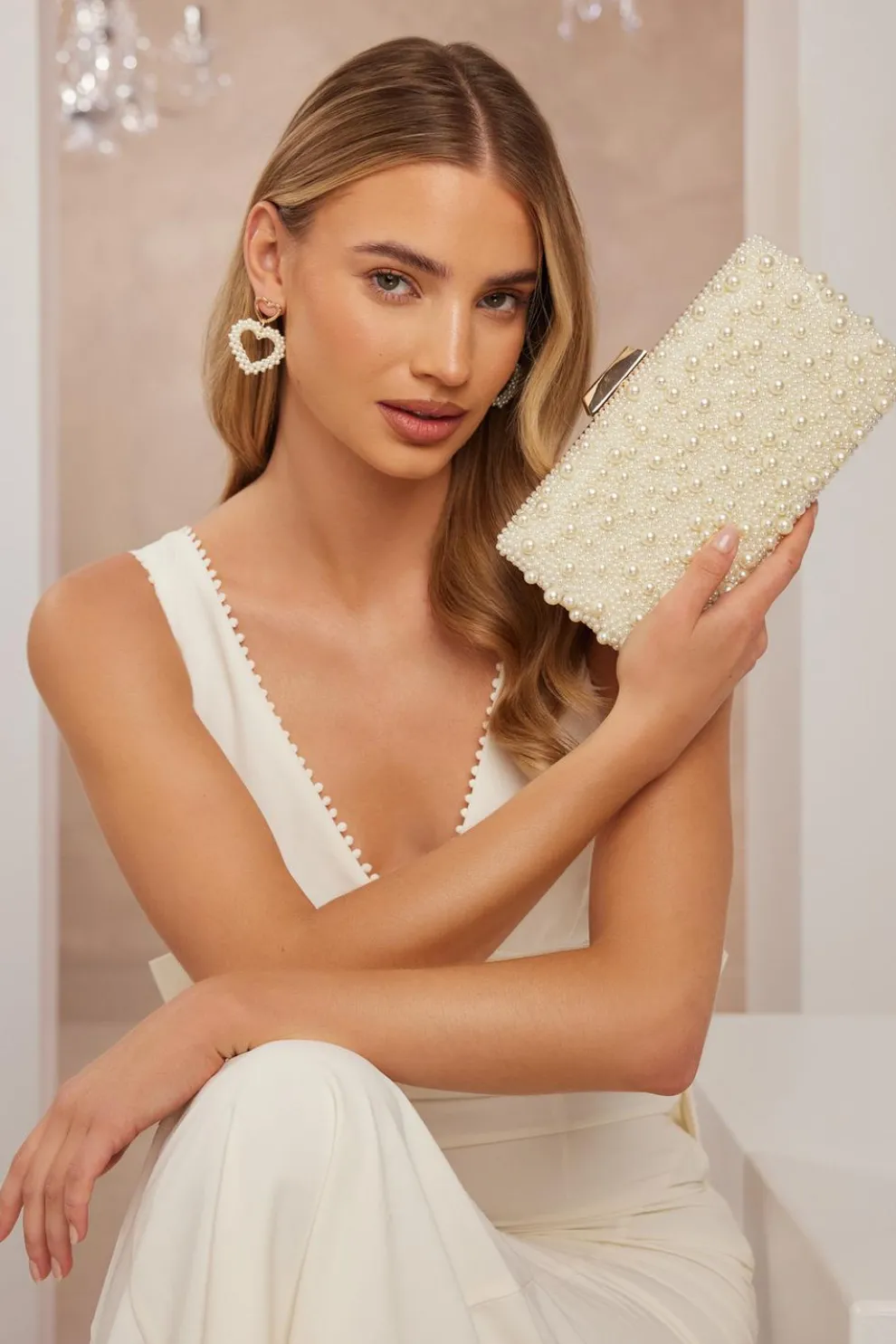 Bridal White Pearl Box Bag