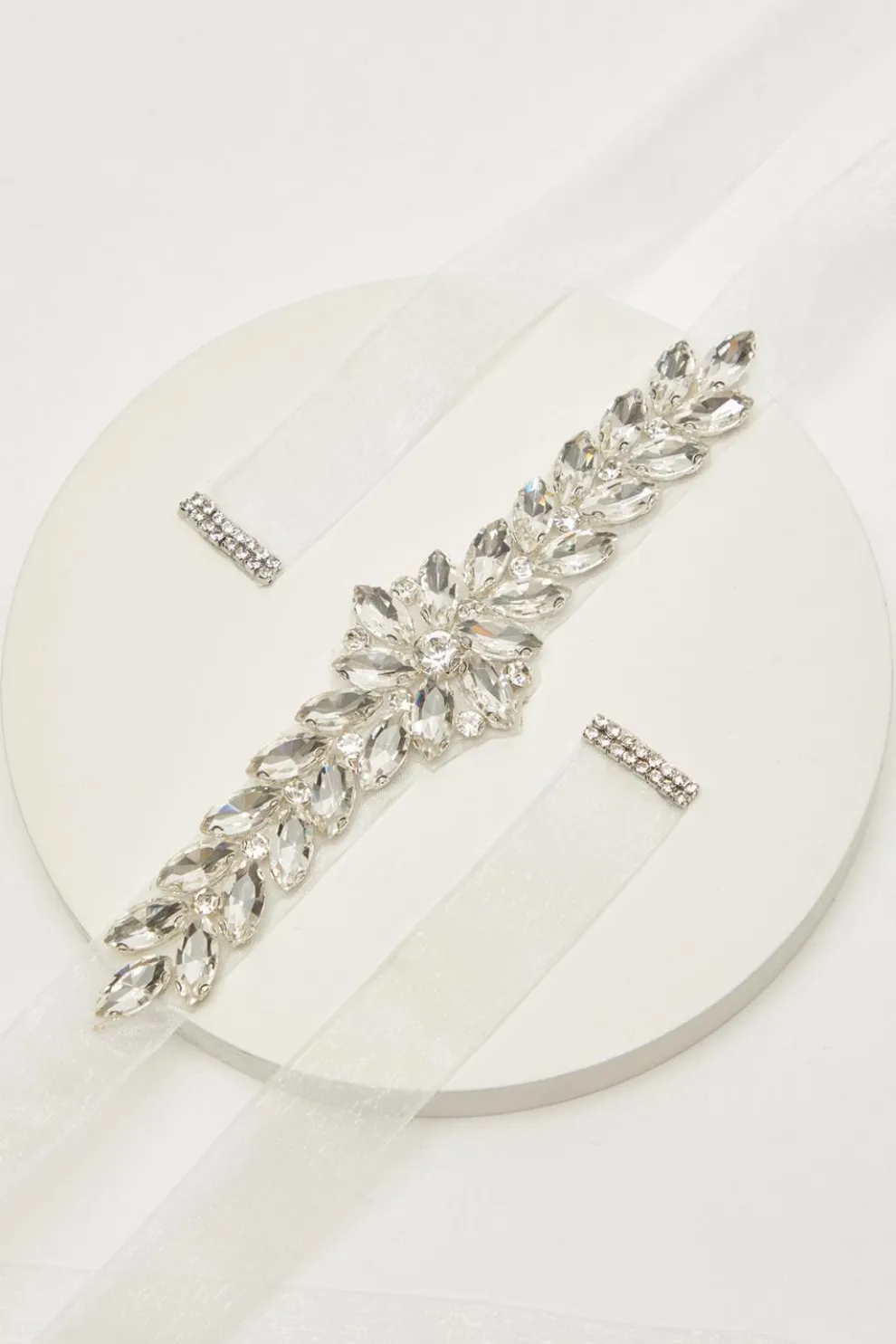 Bridal White Satin Diamante Belt
