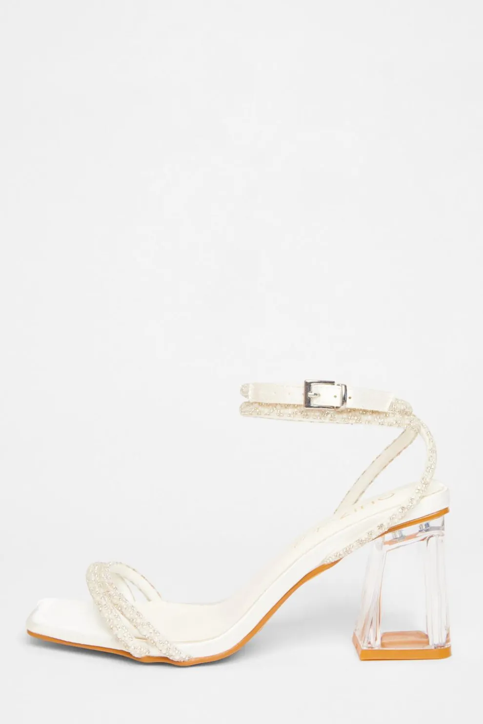 Bridal Wide Fit White Block Heel Sandals