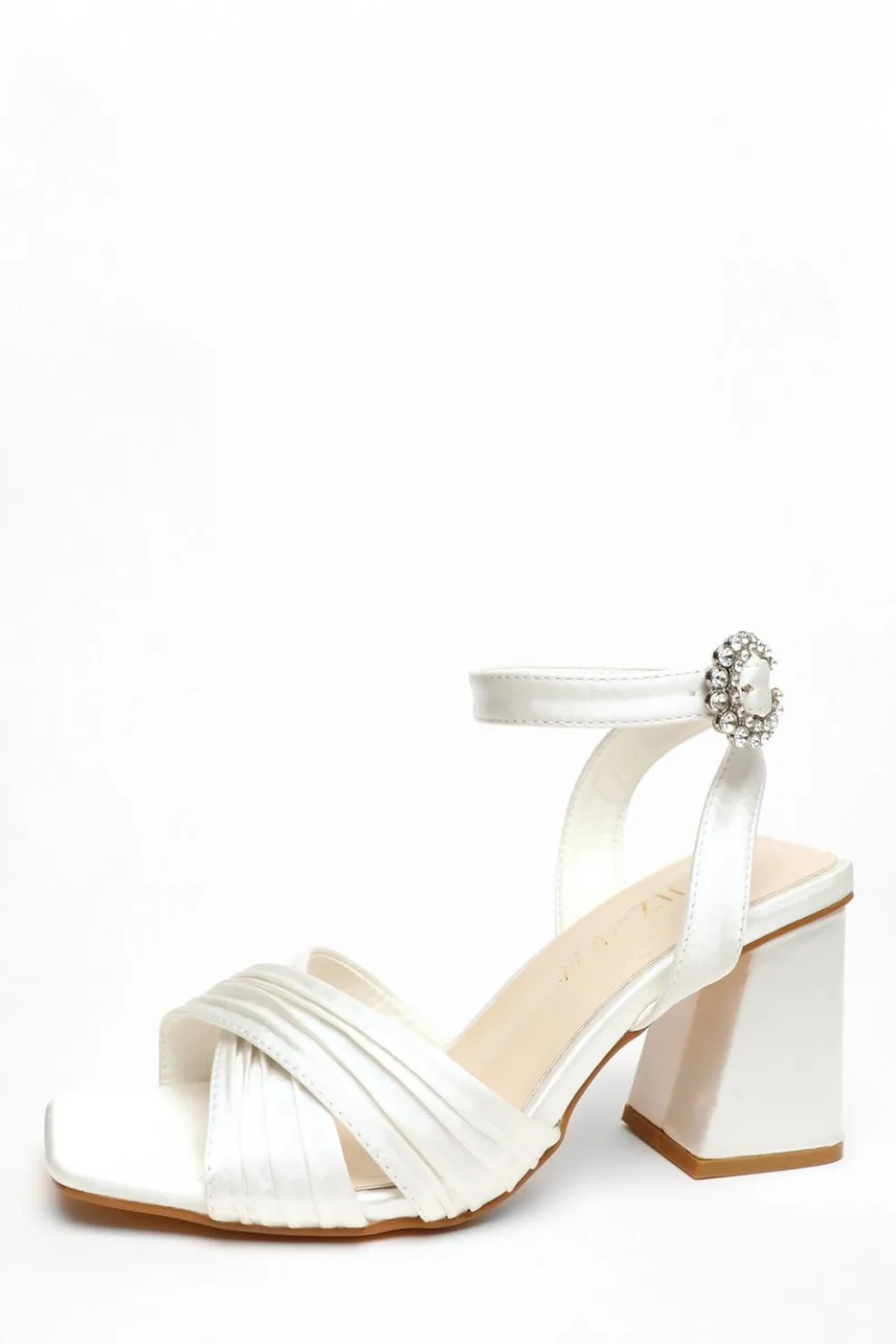 Bridal Wide Fit White Satin Block Heel Sandals