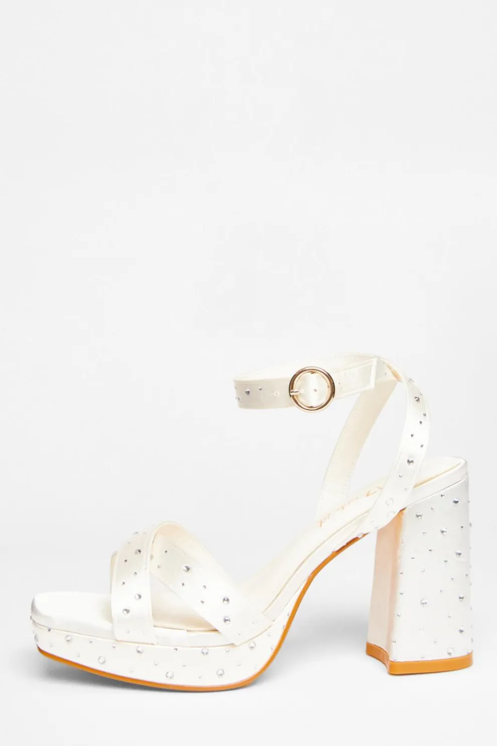 Bridal Wide Fit White Diamante Platform Heels