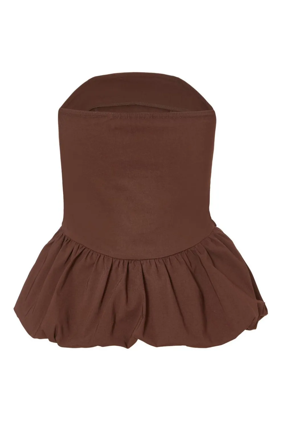 Brown Bandeau Bubble Hem Top