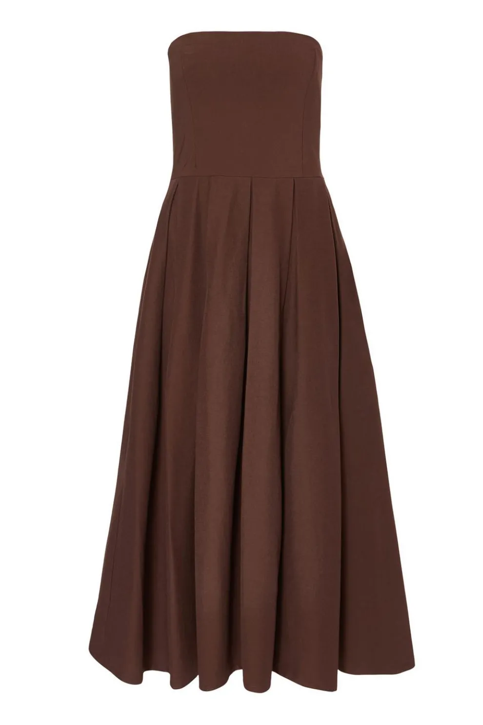 Brown Bandeau Midi Dress