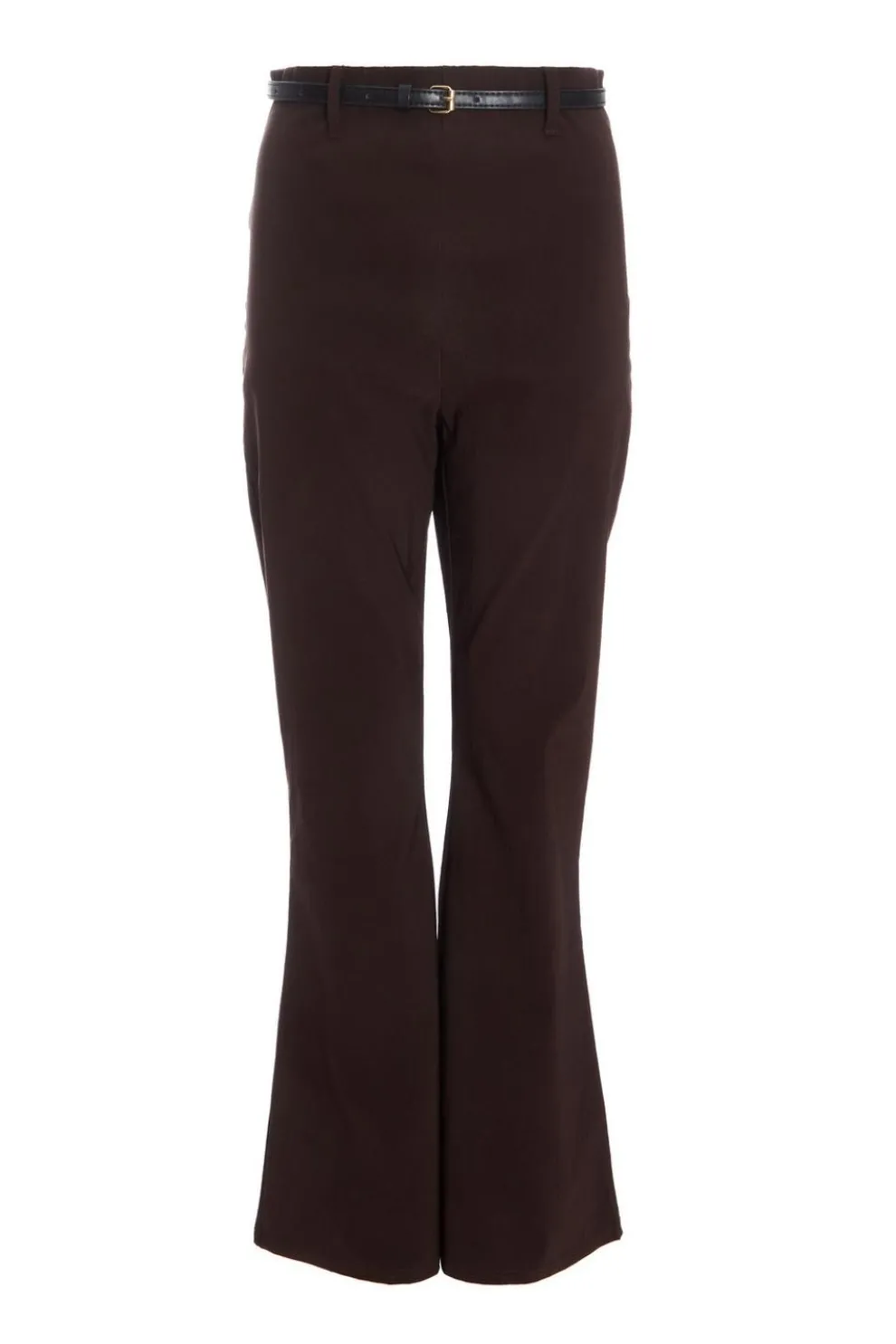 Brown Belted Flared Trousers