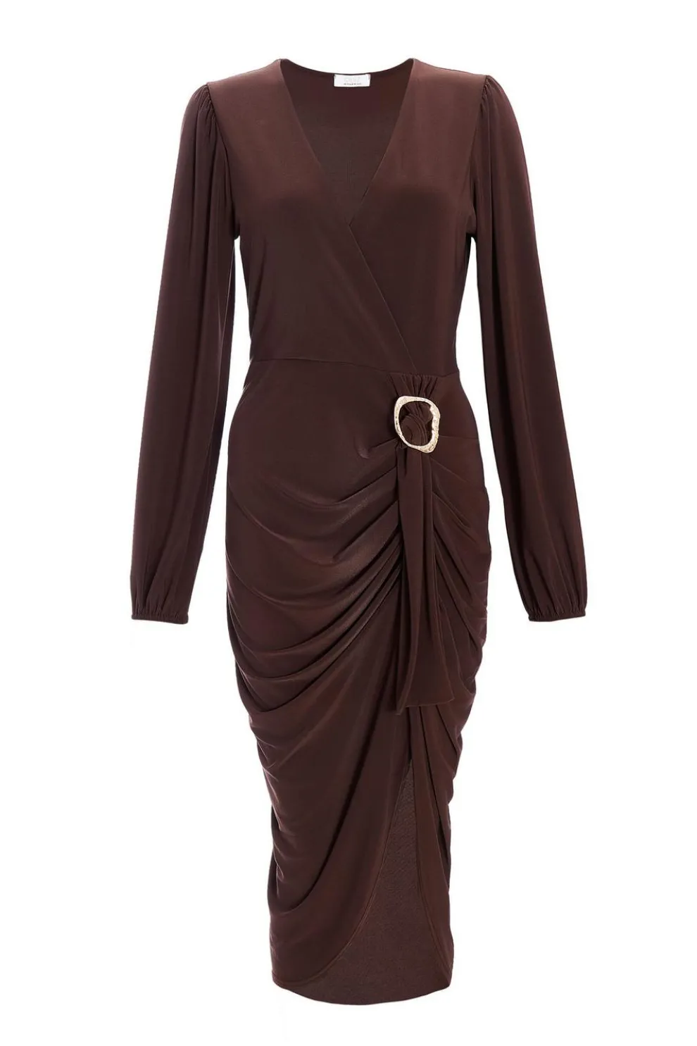 Brown Buckle Detail Midi Dress