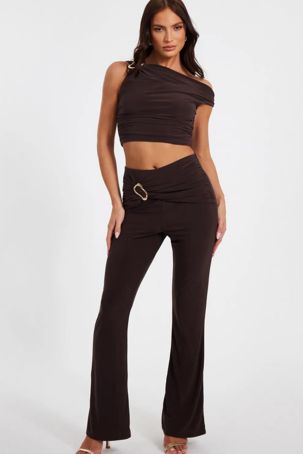 Brown Buckle Detail Trousers