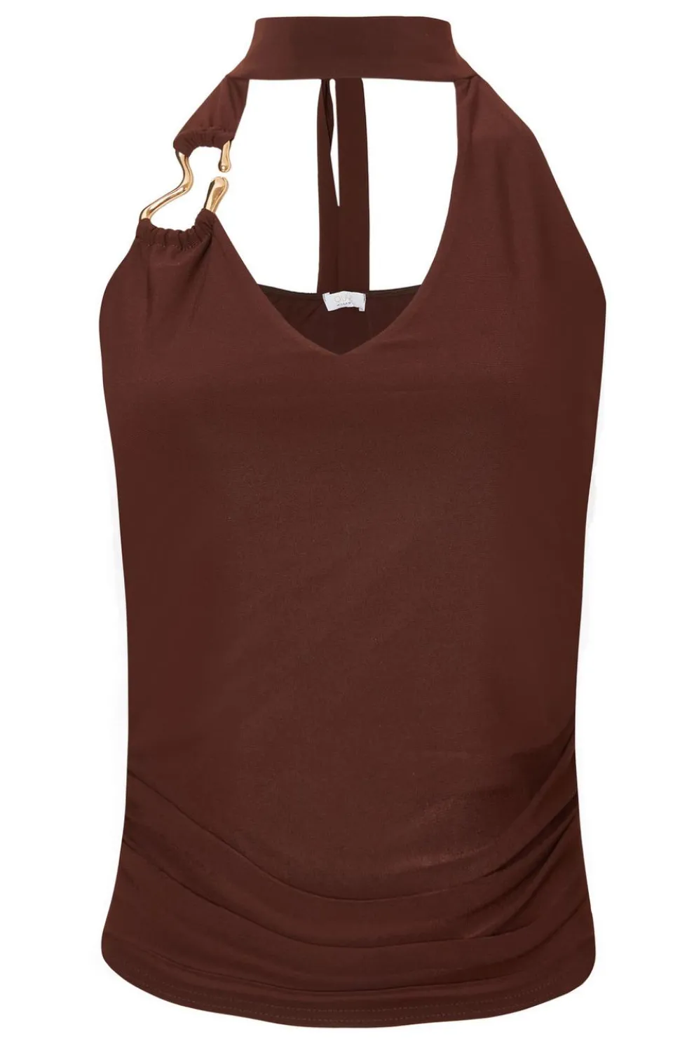 Brown Buckle Halter Neck Top