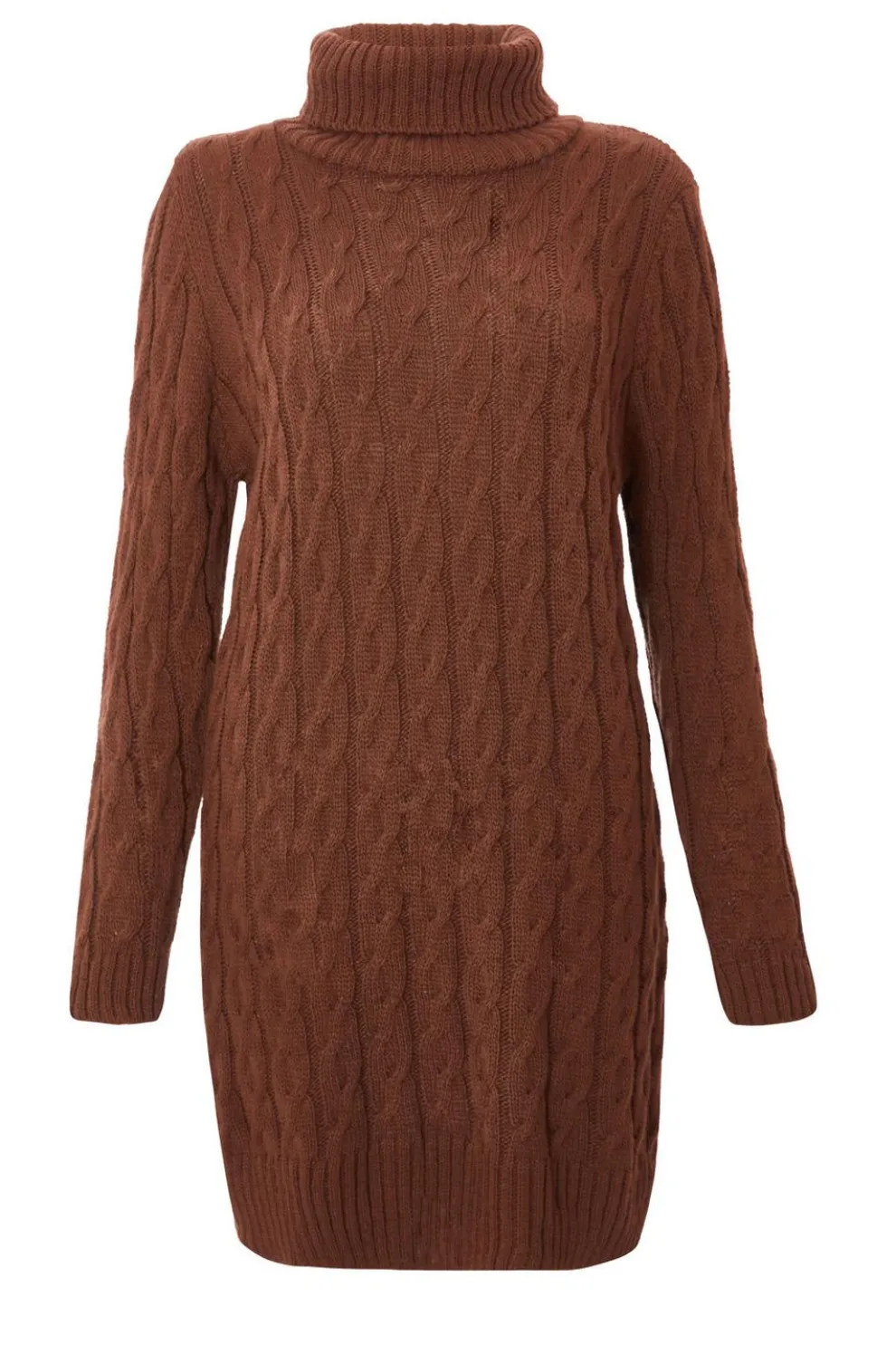 Brown Cable Knit Jumper Dress