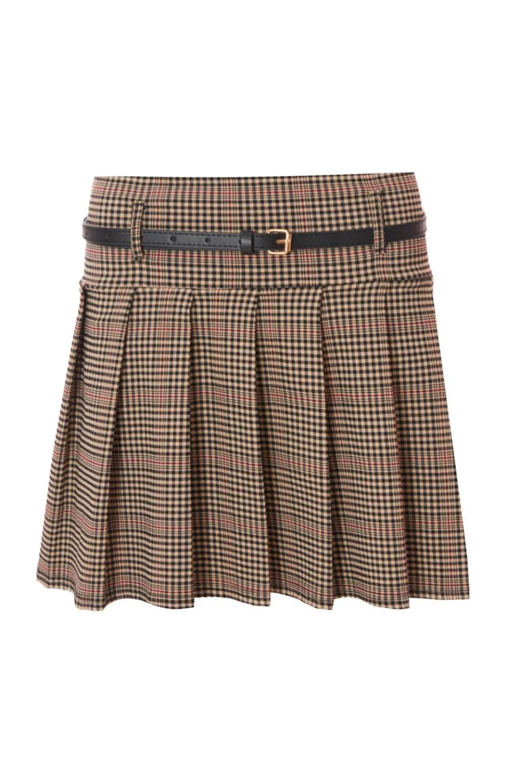 Brown Checked Mini Skirt