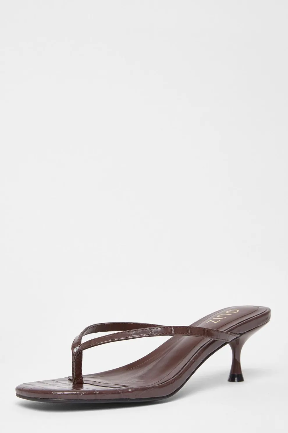 Brown Croc Toe Post Heels