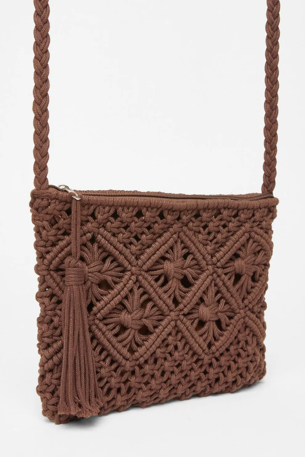 Brown Crochet Cross Body Bag
