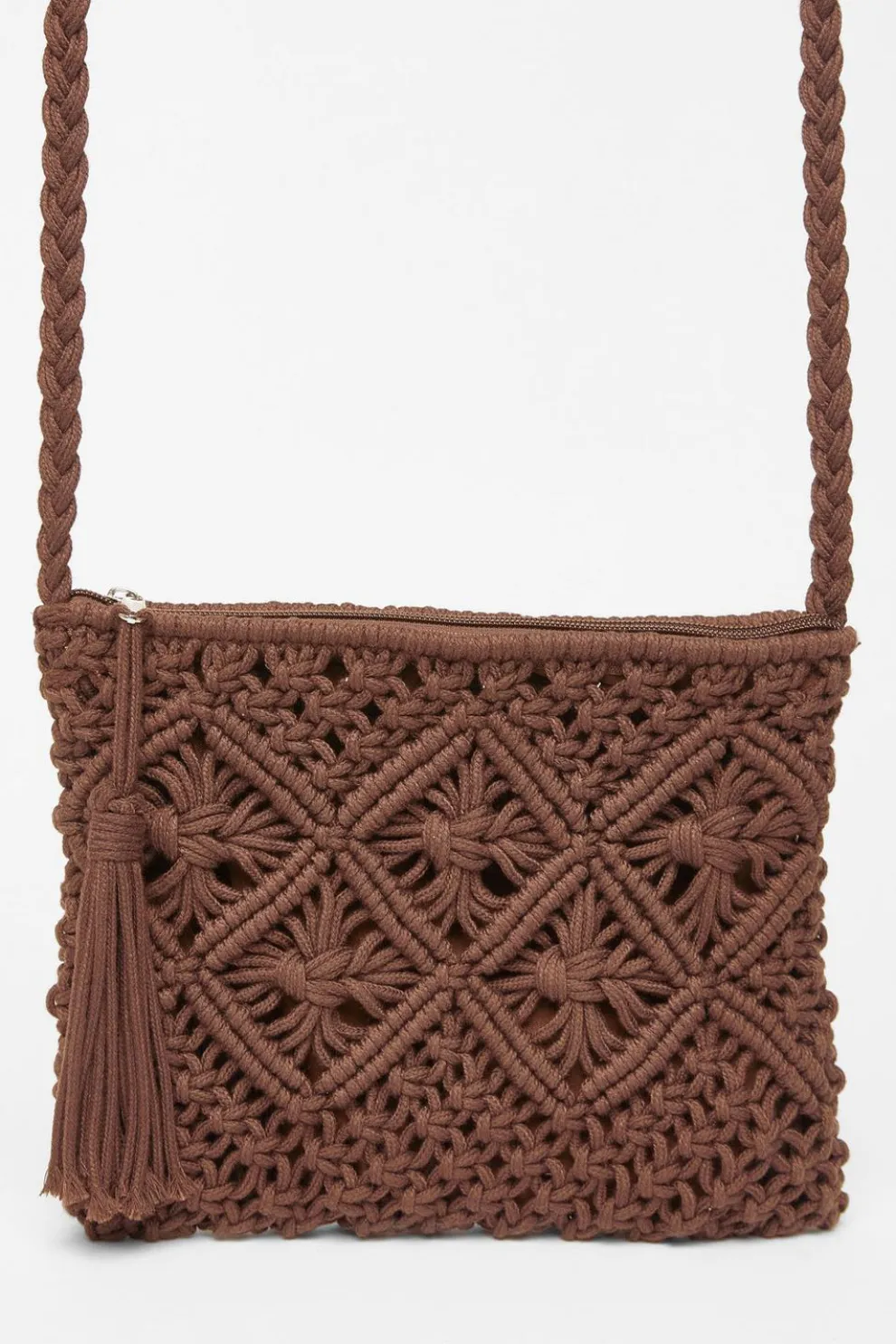 Brown Crochet Cross Body Bag