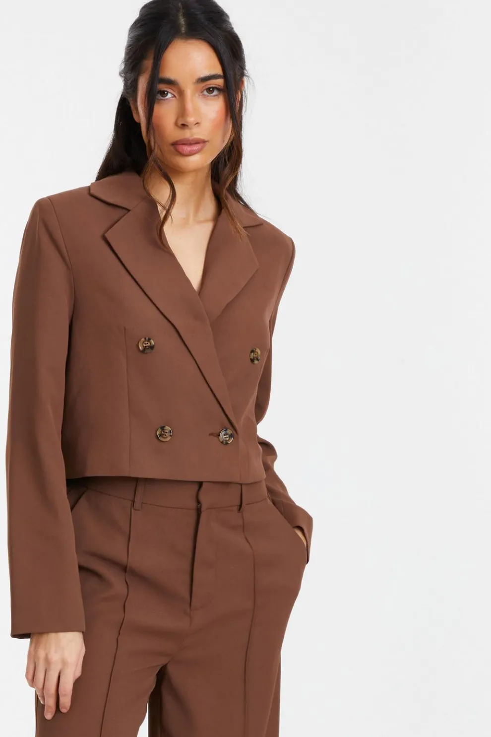 Brown Cropped Tailored Blazer