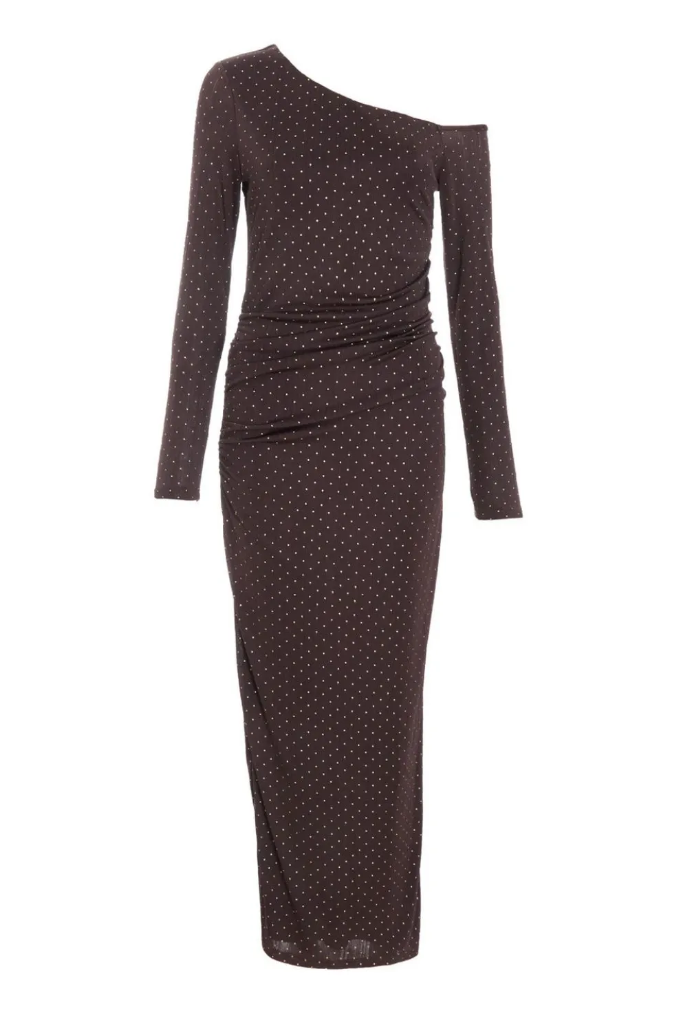 Brown Diamante Asymmetrical Dress