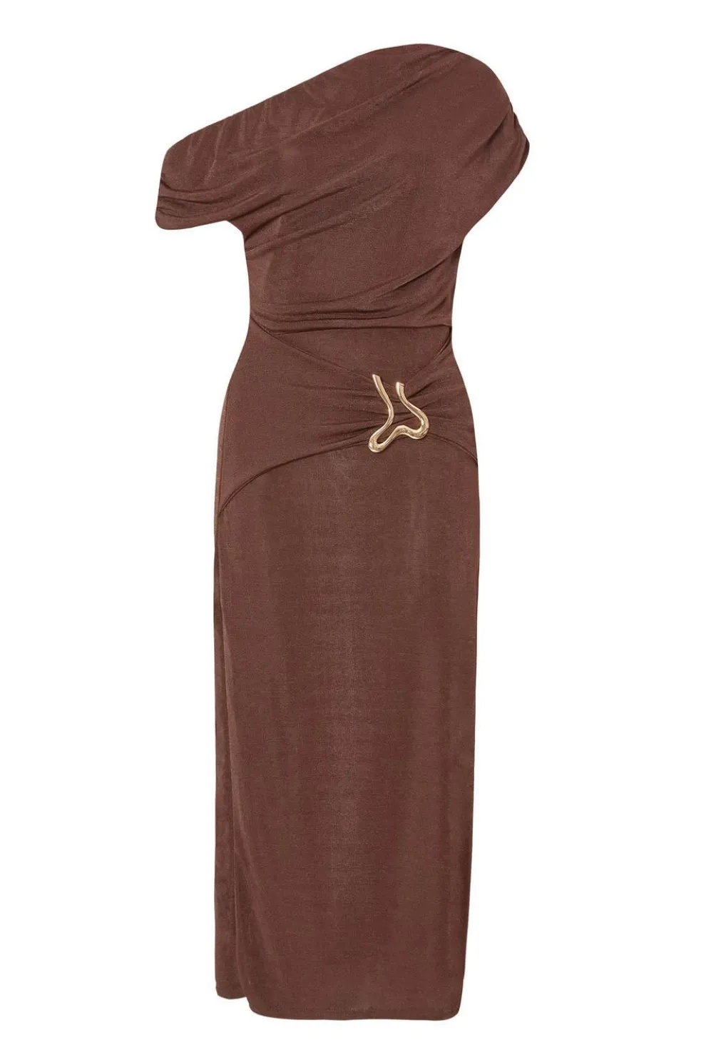 Brown Drop Sleeve Buckle Midaxi Dress