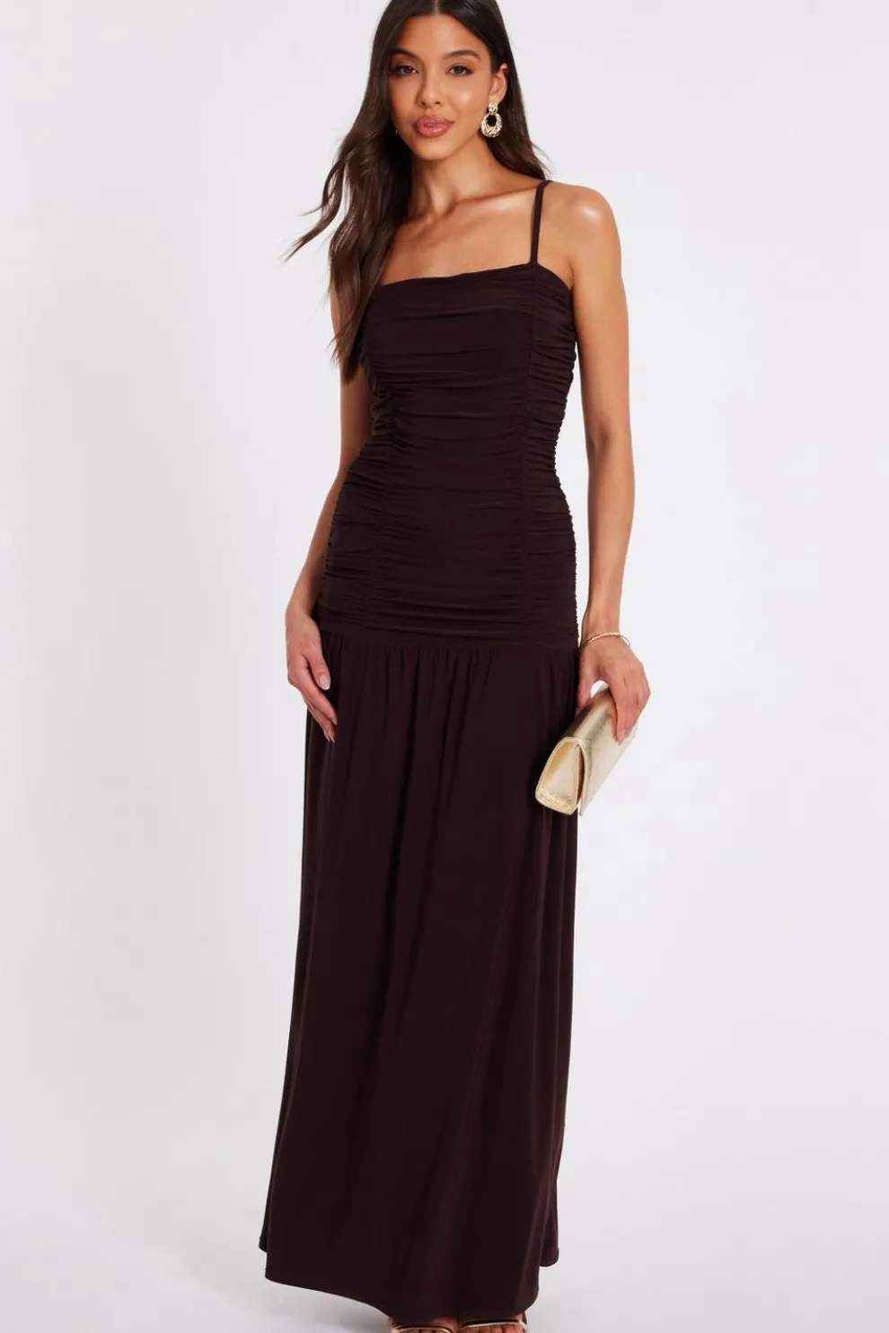 Brown Drop Waist Maxi Dress