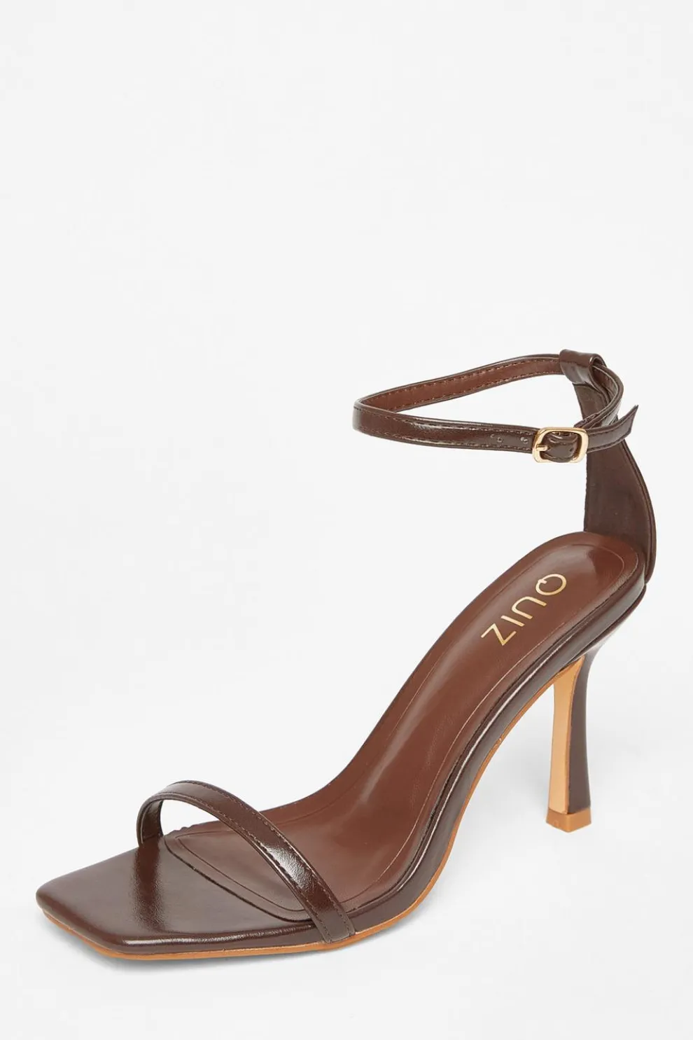 Brown Faux Leather Barely There Heels