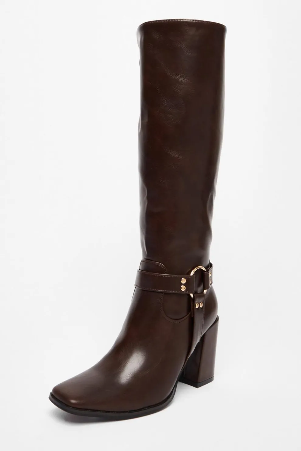 Brown Faux Leather Knee High Boots