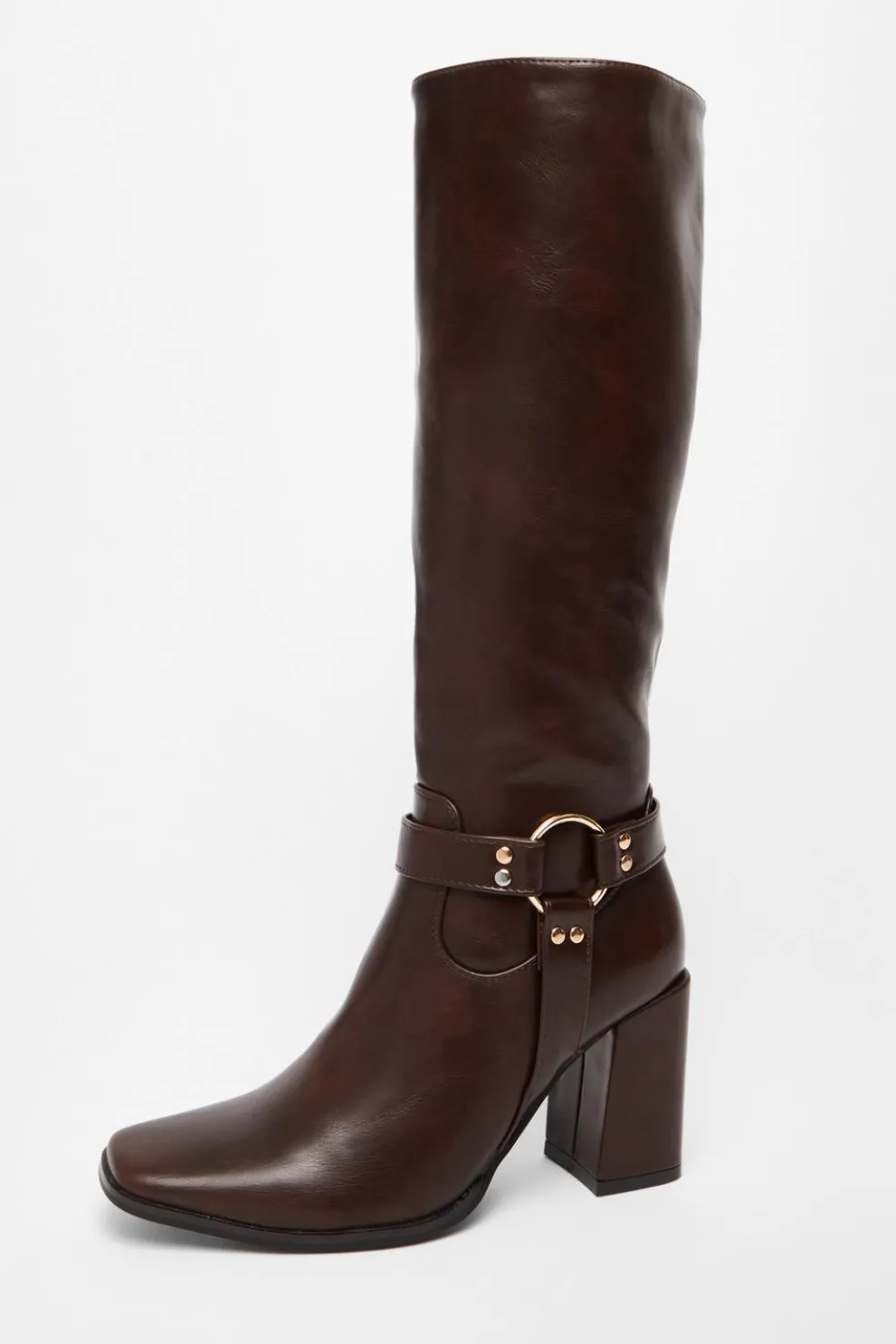 Brown Faux Leather Knee High Boots