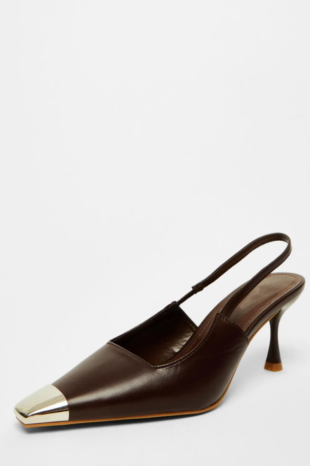 Brown Faux Leather Court Heel