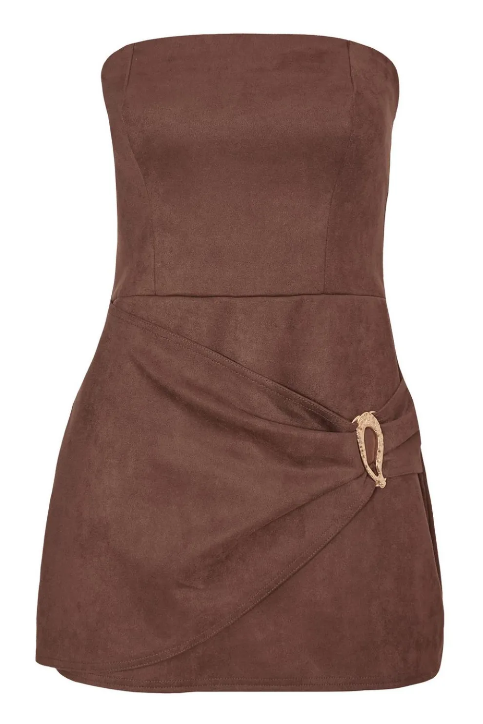 Brown Faux Suede Bandeau Playsuit