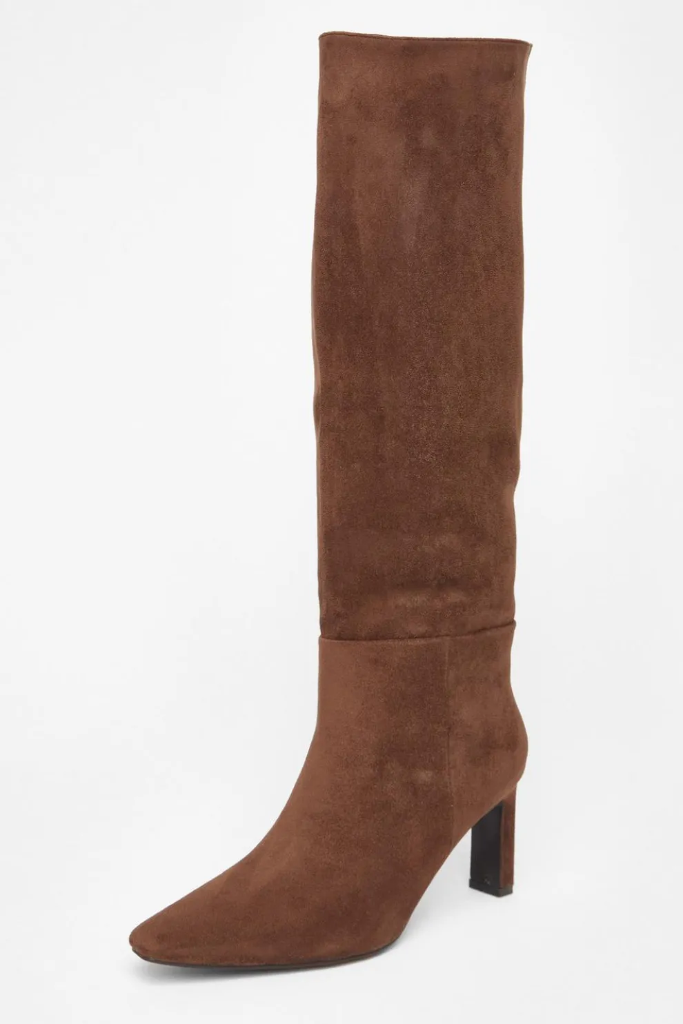 Brown Faux Suede Heeled Boots
