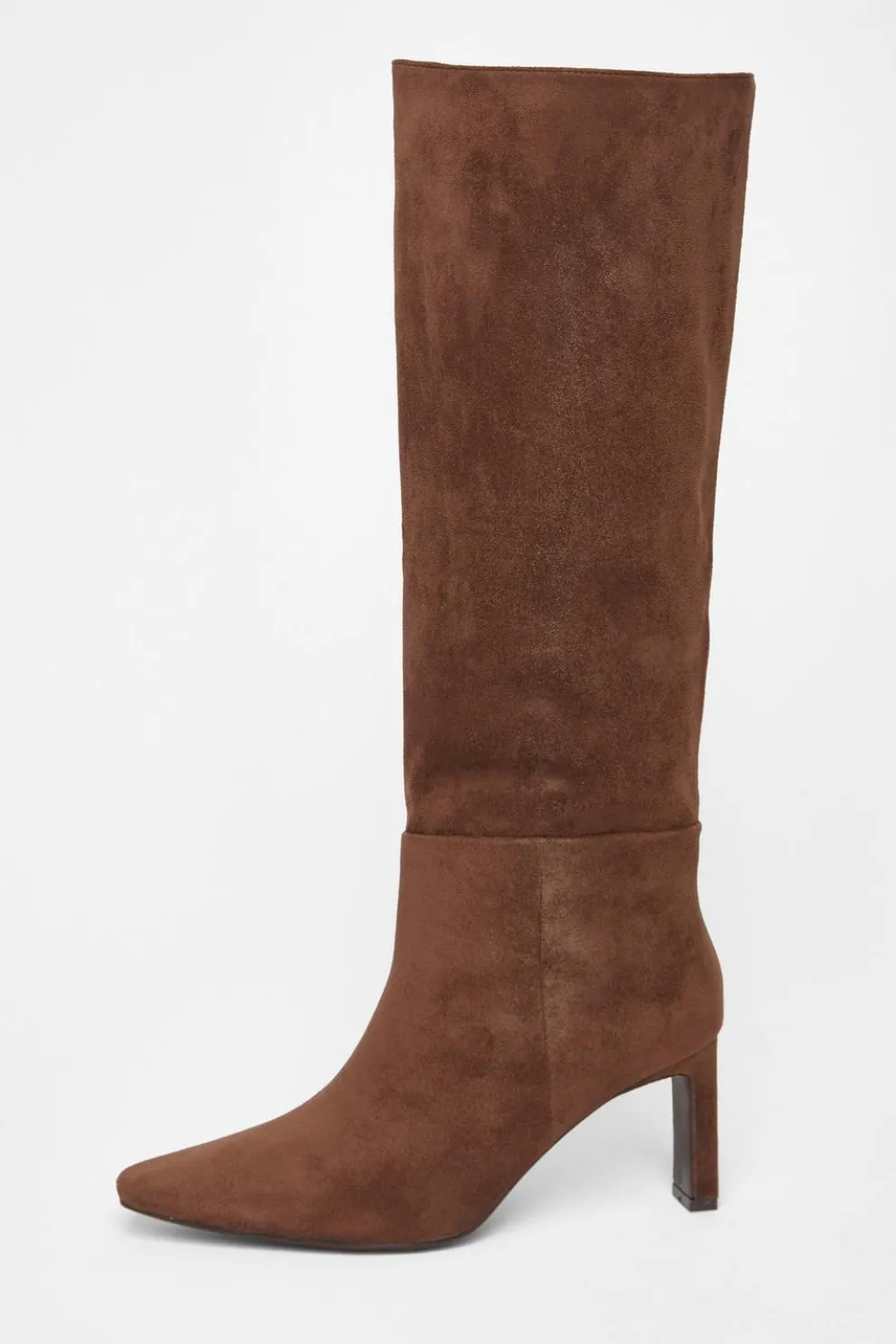 Brown Faux Suede Heeled Boots