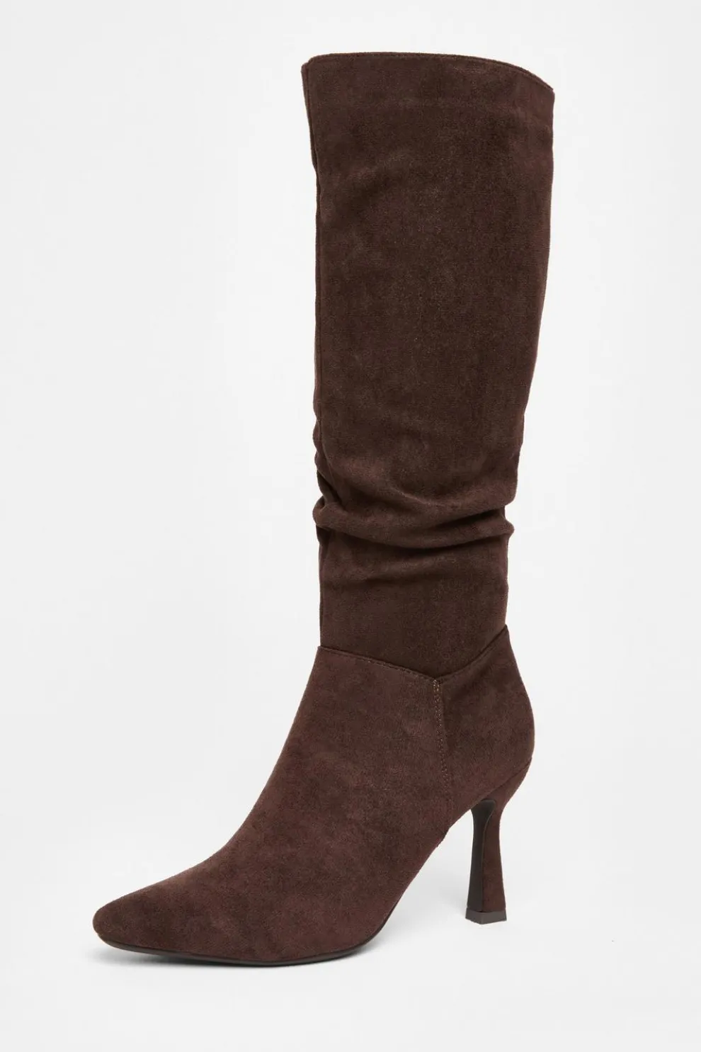 Brown Faux Suede Heeled Boots