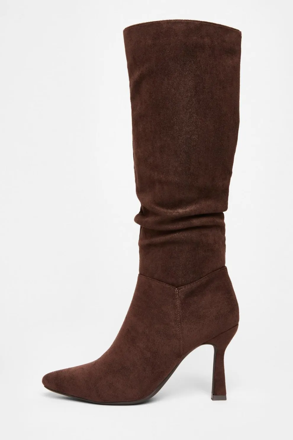 Brown Faux Suede Heeled Boots