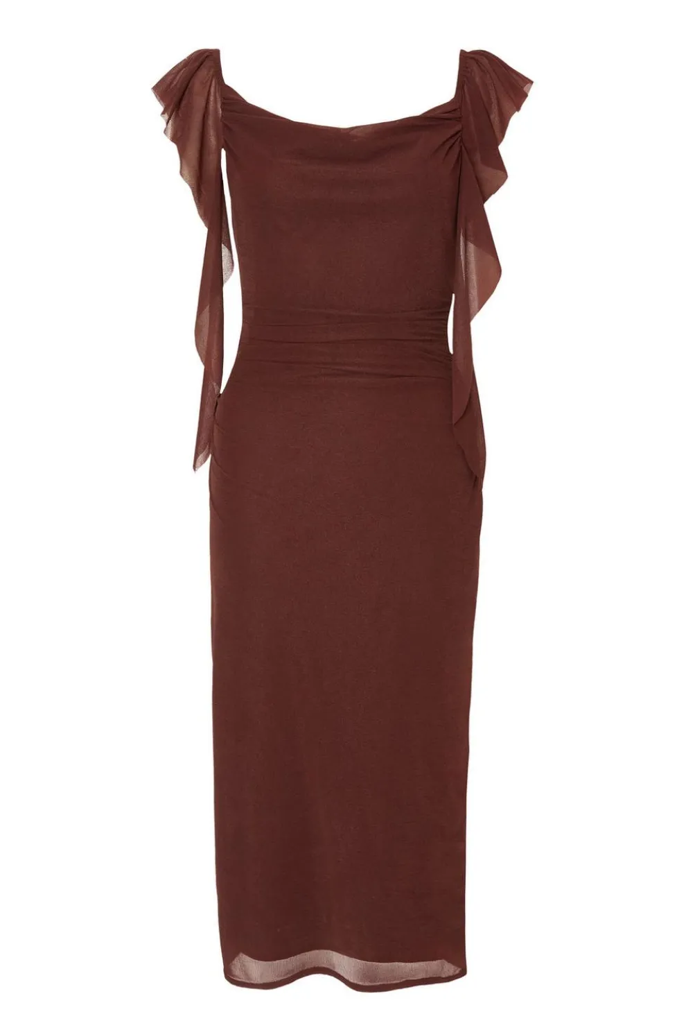 Brown Frill Midi Dress