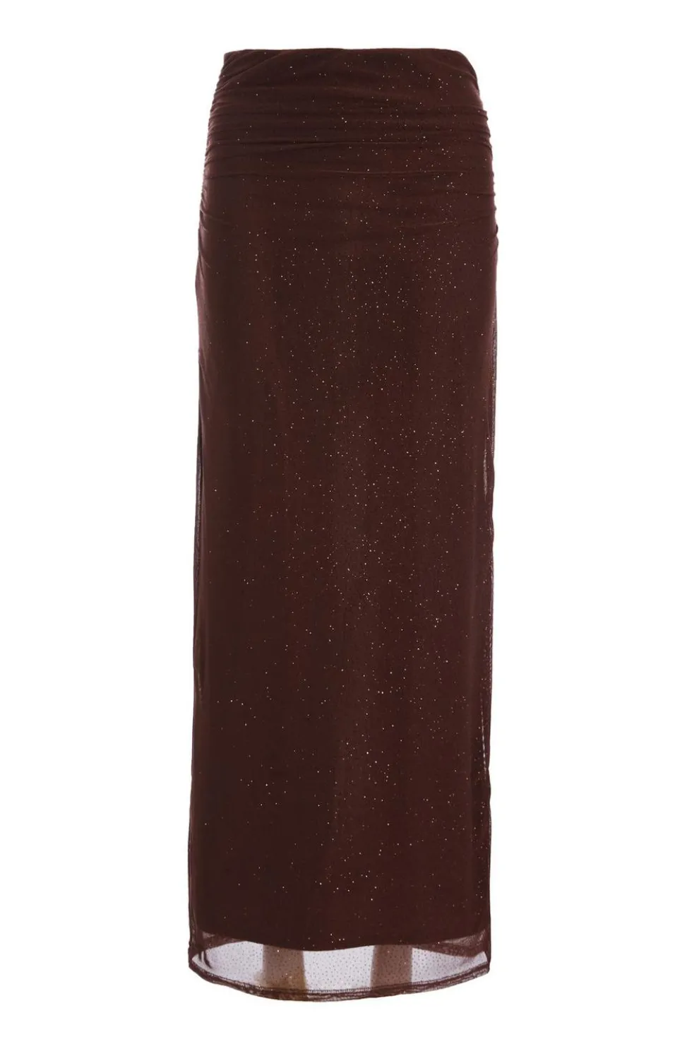 Brown Glitter Mesh Midaxi Skirt