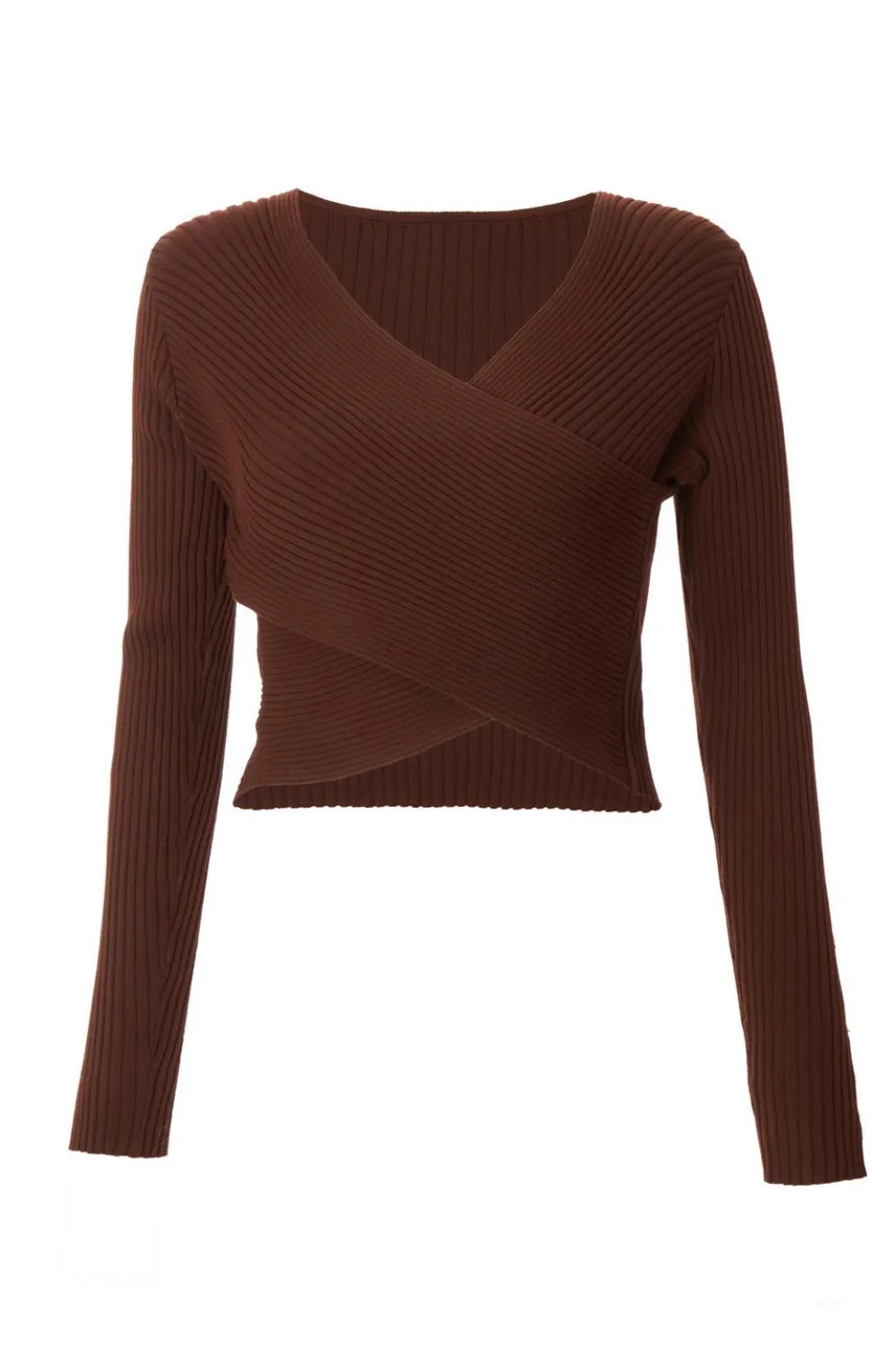 Brown Knit Crossover Cropped Jumper