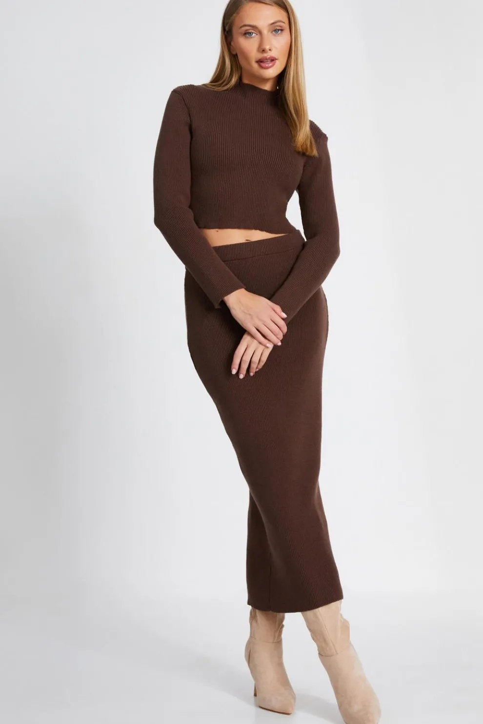 Brown Knit Midaxi Skirt