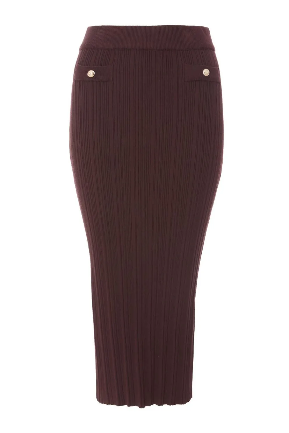 Brown Knitted Button Detail Skirt