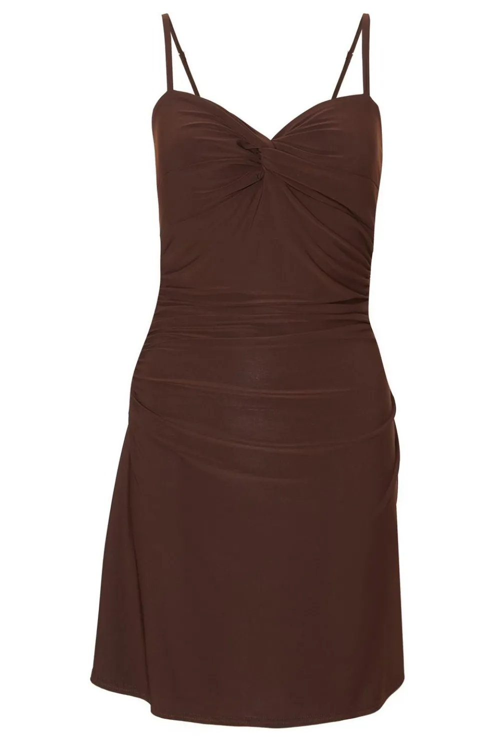 Brown Knot Front Mini Dress