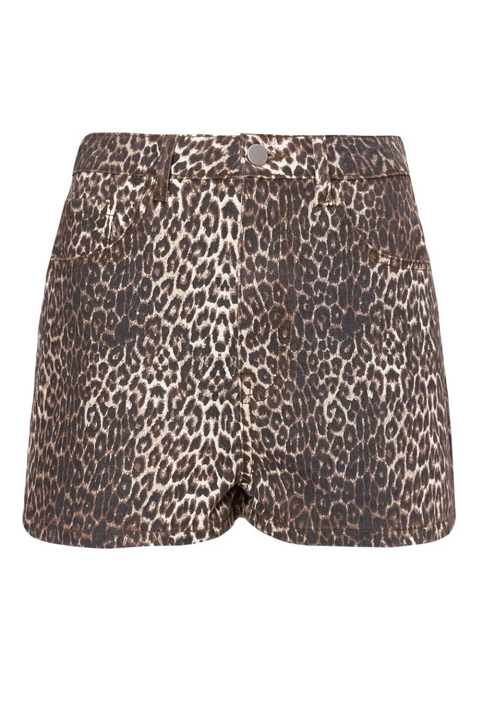 Brown Leopard Print Denim Shorts