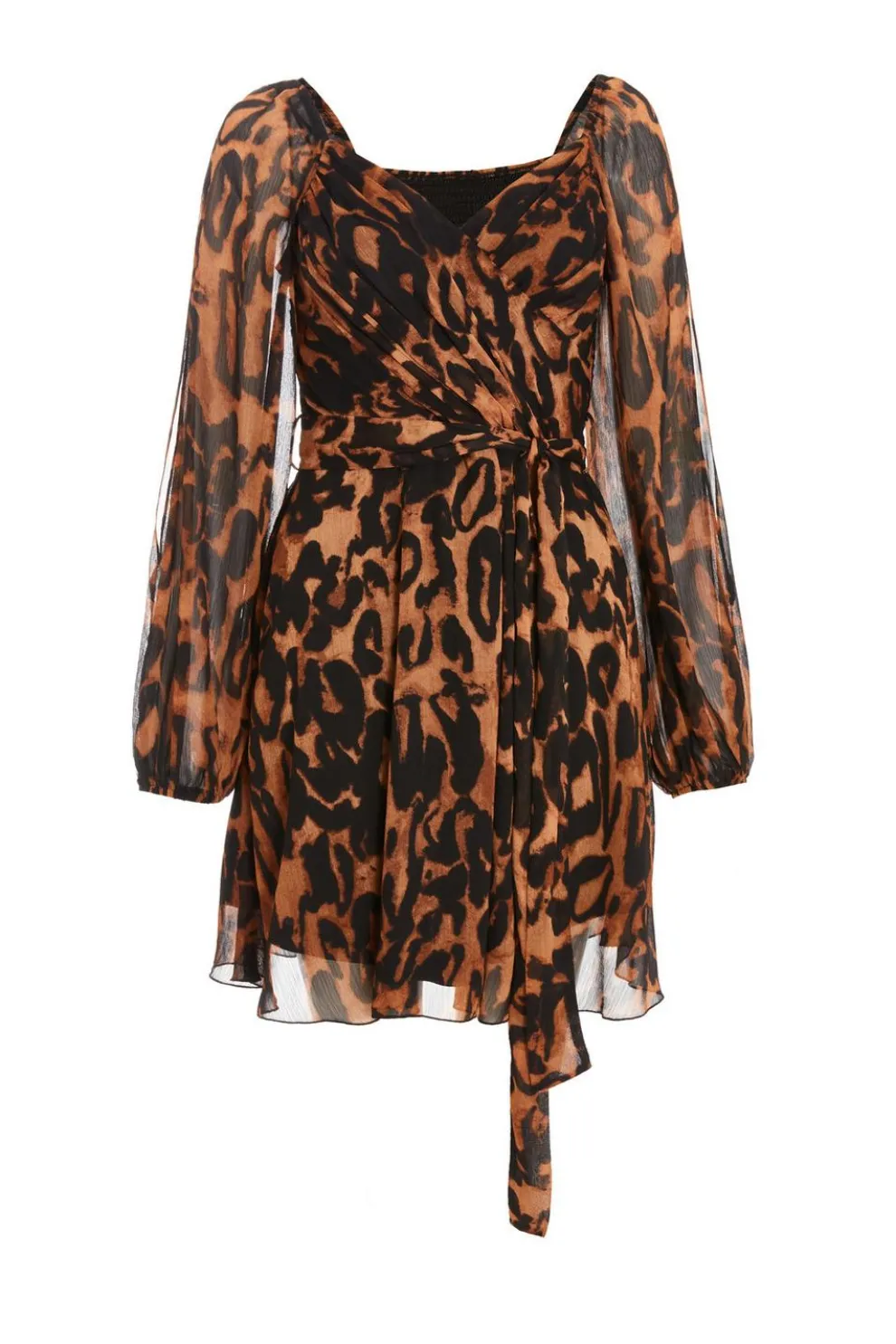 Brown Leopard Print Open Sleeve Skater Dress