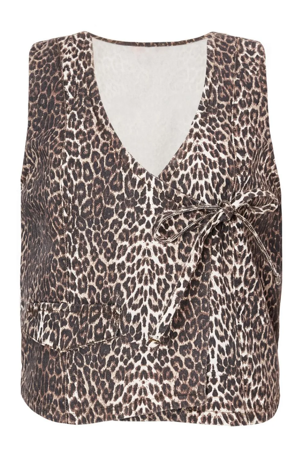 Brown Leopard Print Denim Waistcoat