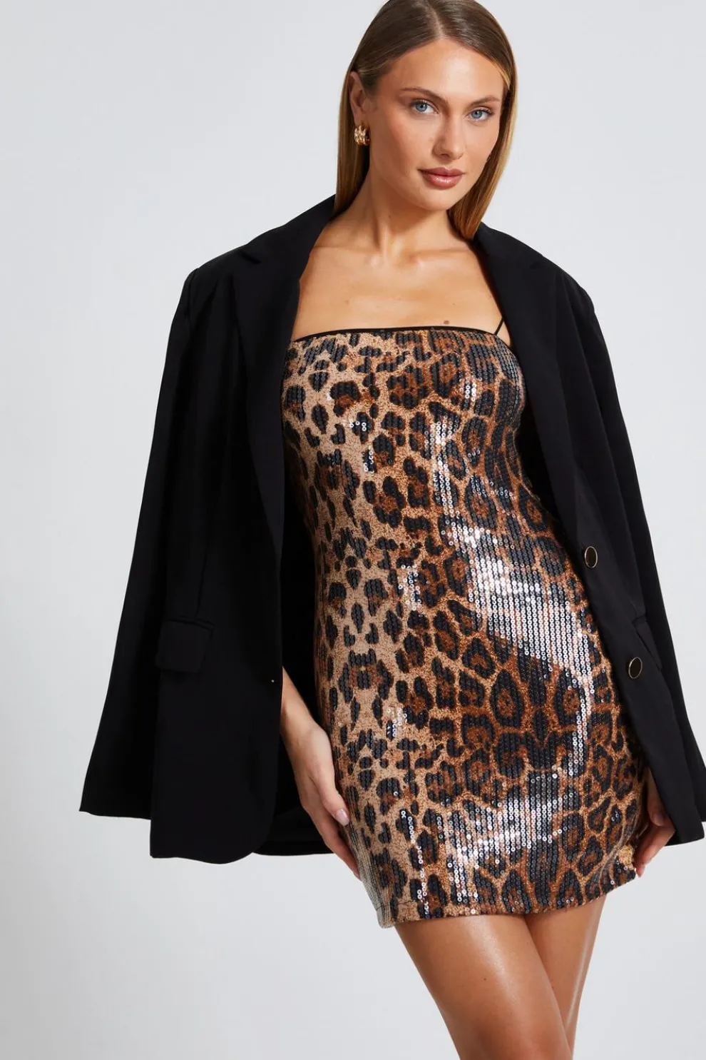 Brown Leopard Sequin Mini Dress