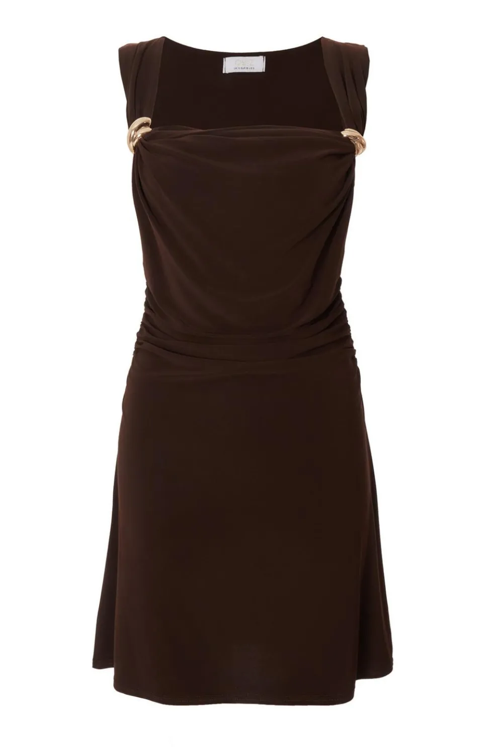 Brown Mesh Cowl Neck Mini Dress