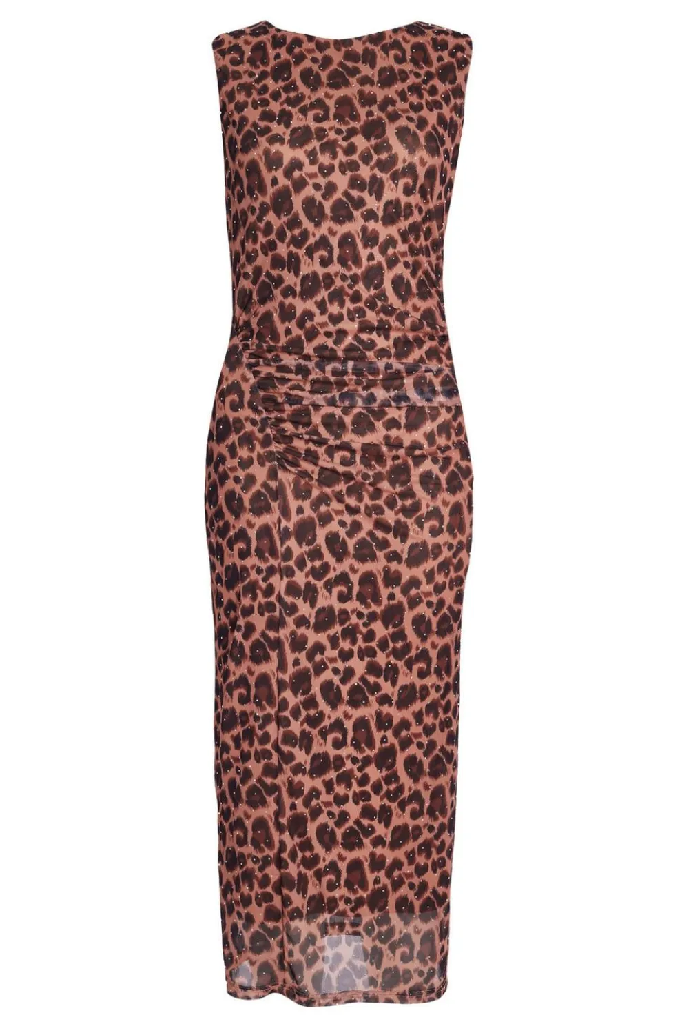 Brown Mesh Leopard Print Midi Dress