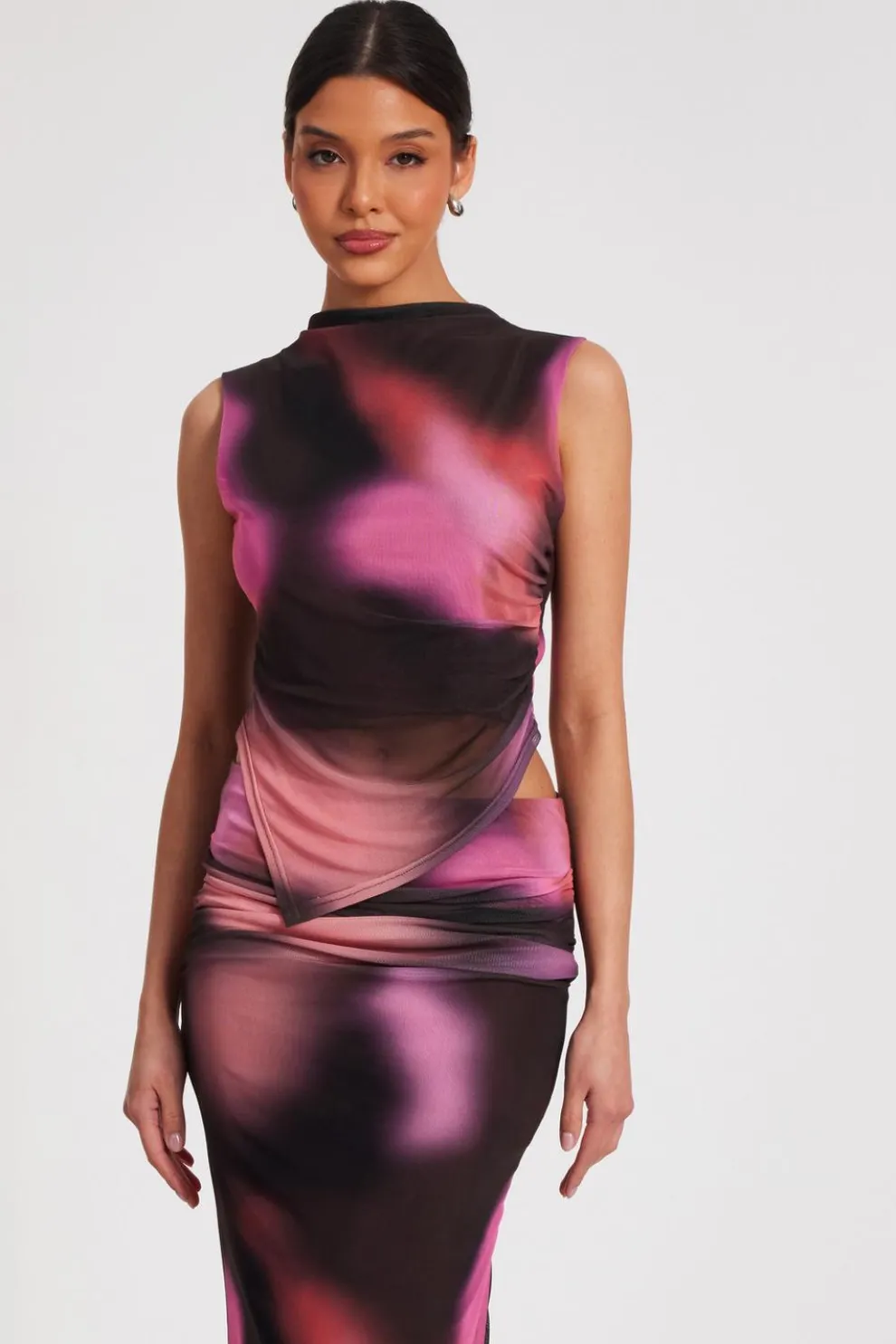 Brown Mesh Marble Print Crop Top