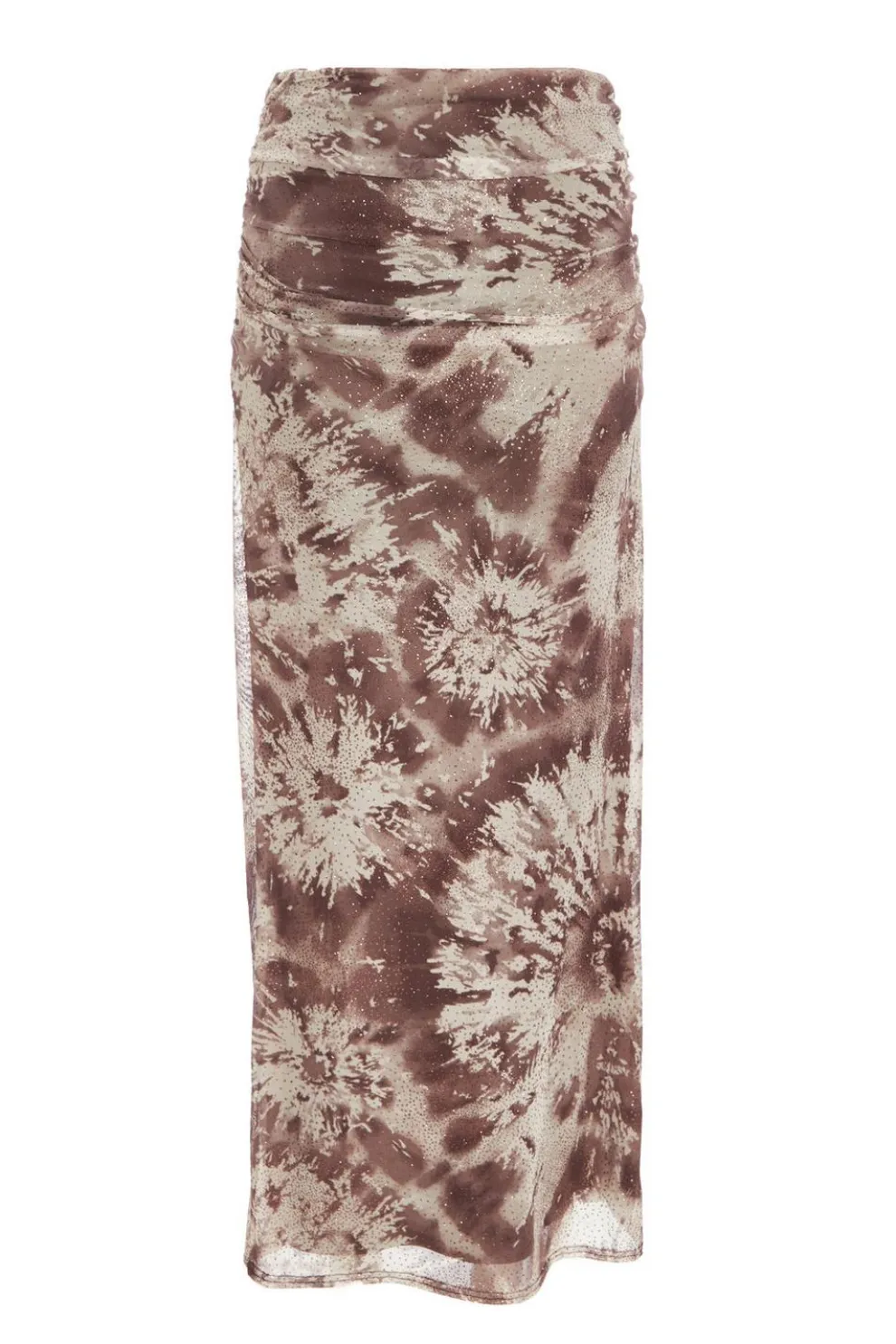 Brown Mesh Marble Print Midaxi Skirt