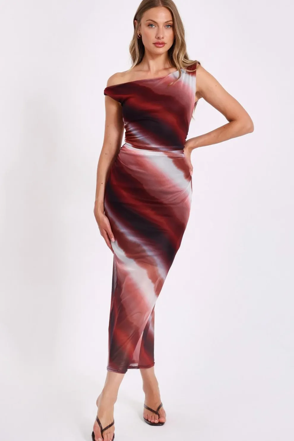 Brown Mesh Ombre Midaxi Dress