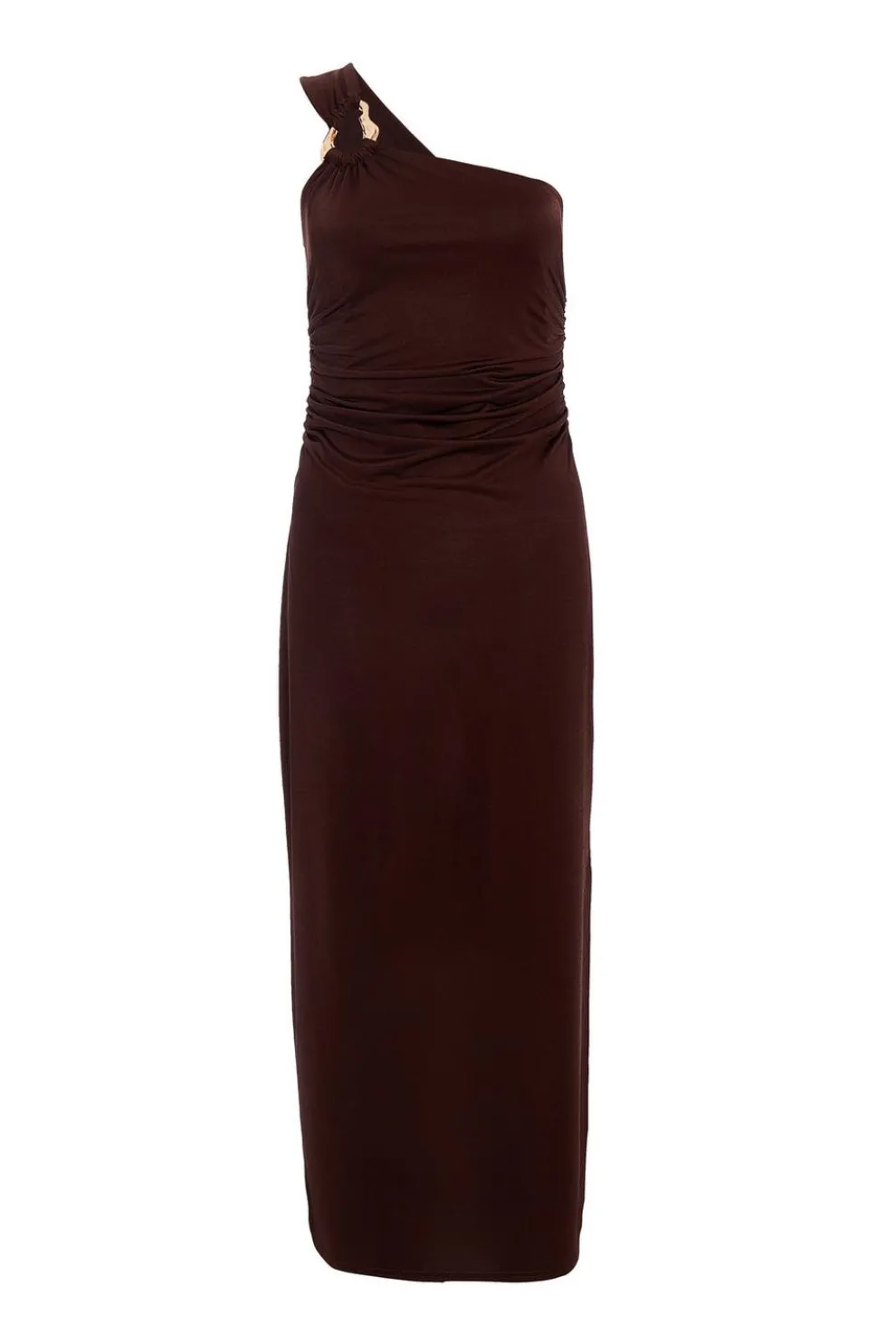 Brown One Shoulder Midaxi Dress