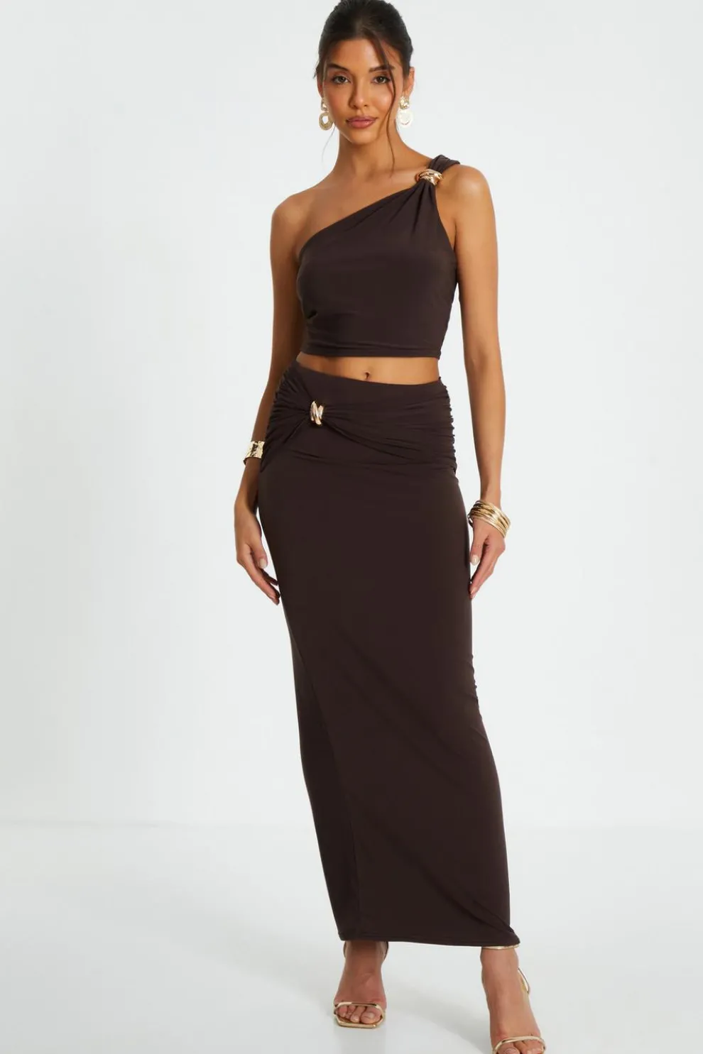 Brown One Shoulder Crop Top