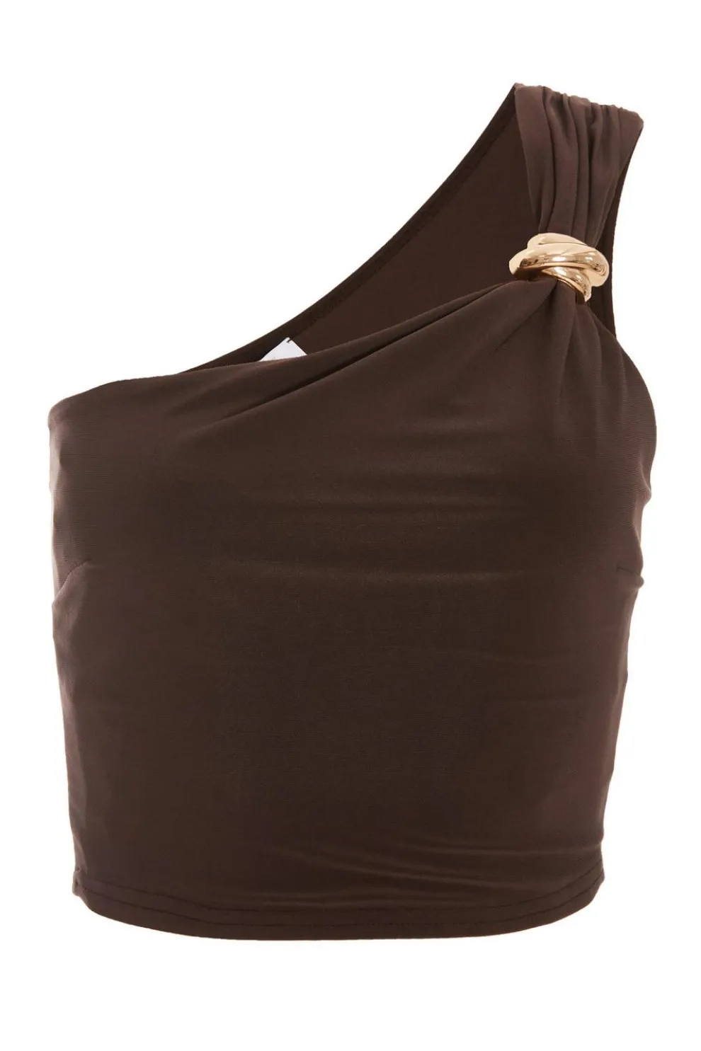 Brown One Shoulder Crop Top