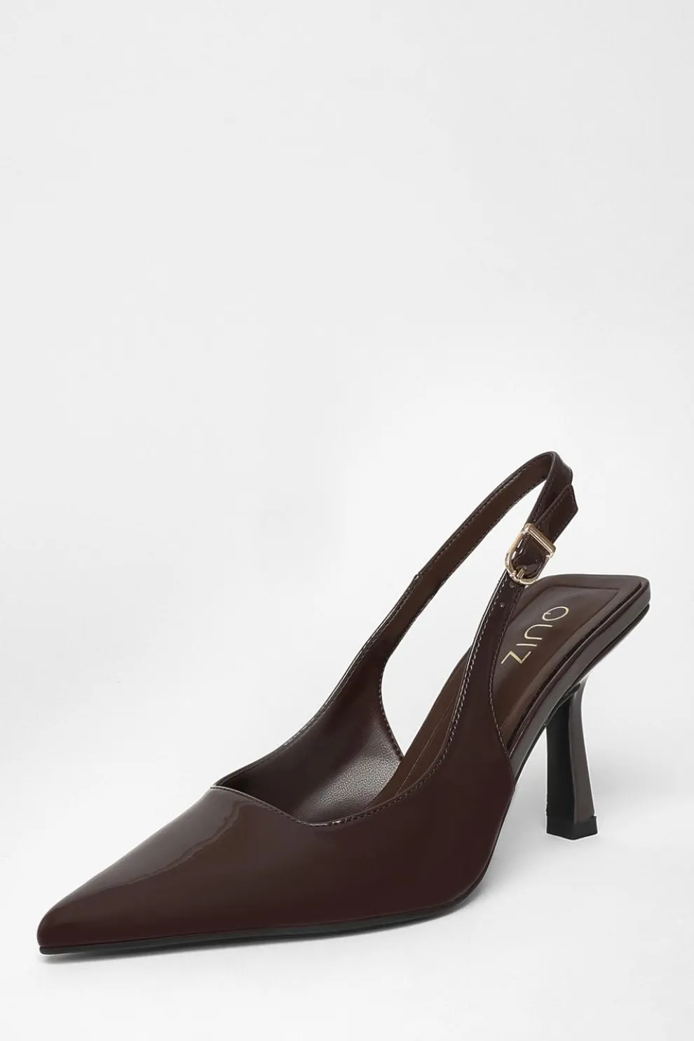 Brown Patent Sling Back Court Heels