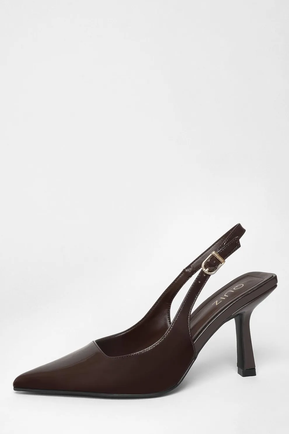 Brown Patent Sling Back Court Heels